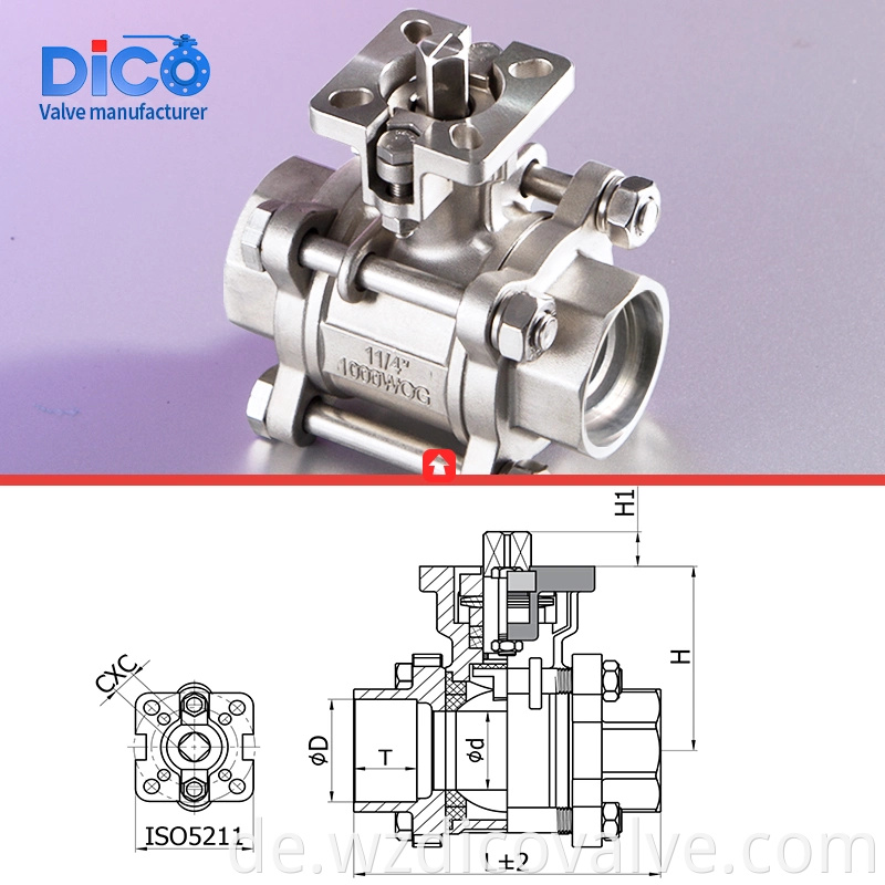 DICO Industrial Equipment & Komponenten Sockenschweiß CF8M mit ISO5211 PAD 3PC -Ballventil